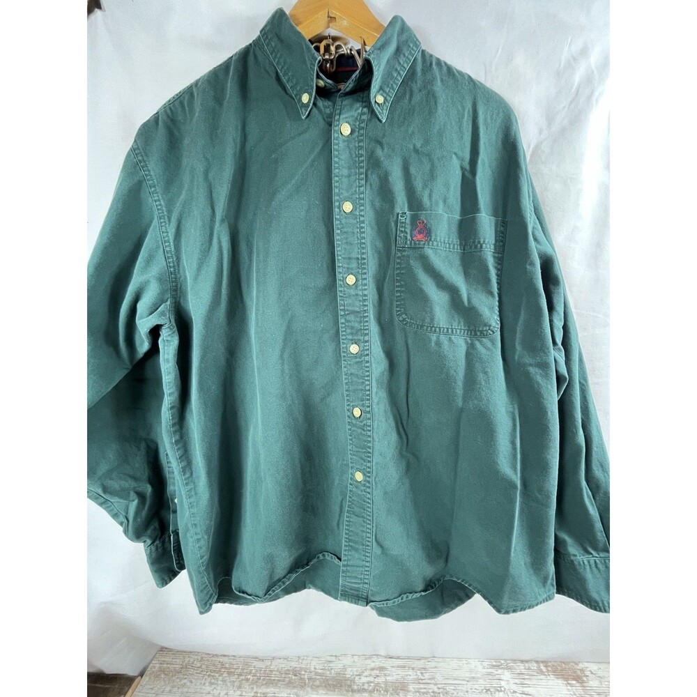 Bugle Boy Mens XL Green Button Down Shirt Long Sleeve 100% Cotton Vintage